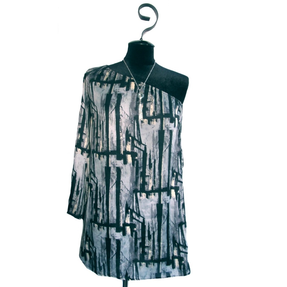Coco Love One Shoulder Black Grey Tunic Top M